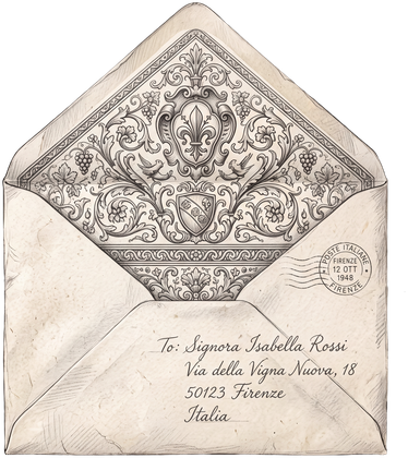 Envelope with an ornate Florentine liner illustration