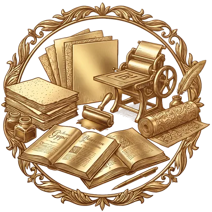 Gold medallion of letterpress, fine papers and ink — paper and print